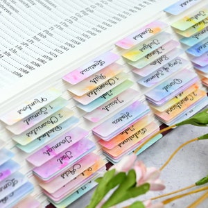 Tie Dye Bible tabs shown with a cursive font.