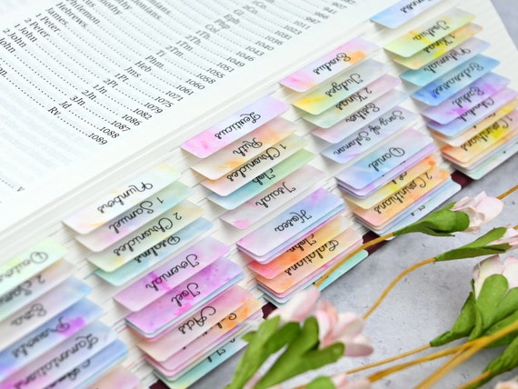 Tie-Dye Bible Tabs - Standard & Catholic, Matte Laminated, Double Sided Self Adhesive - Christian Gift, Bible Study
