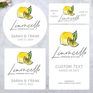 Limoncello Liqueur Sticker, Custom Lemon Label, Homemade Personalized Wedding Event Favors for Party Beverages, Circle Square Rectangle
