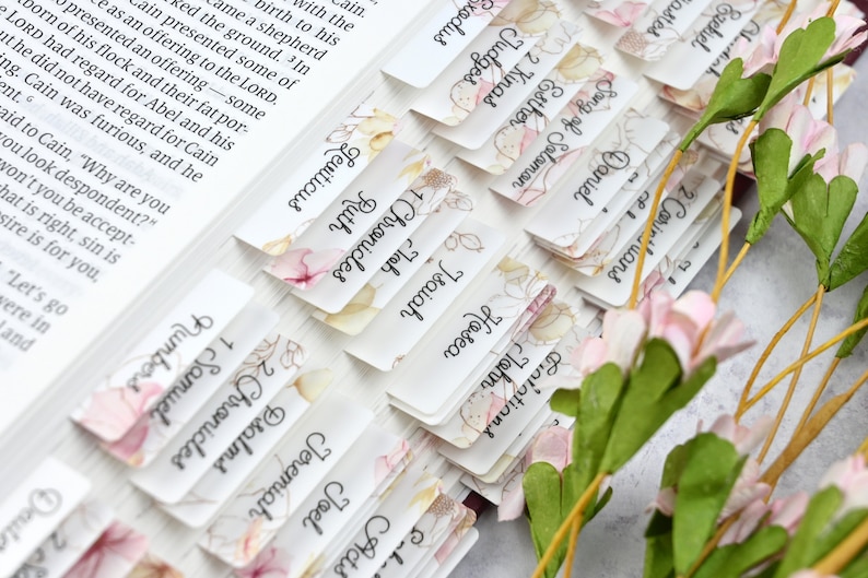 Floral Bible Tabs - Standard & Catholic, Matte Laminated, Double Sided Self Adhesive - Christian Gift, Bible Study image 7