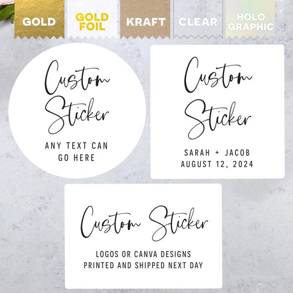 Custom Personalized Sticker Labels - Text, Logo, Canva Design or Images - Durable Favors