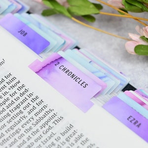 Bible Tabs (Purple) -  Standard & Catholic | Matte Laminated | Double Sided | Self Adhesive | Devotional Study Journal | Christian Gift v.7