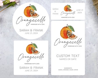 Orangecello Liqueur Sticker, Custom Orange Label, Homemade Personalized Wedding Event Favors for Party Beverages, Circle Square Rectangle