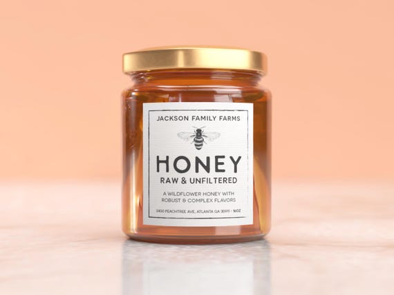 Honey Jar Labels - Custom Personalized Farm Apiary Stickers for Bee Keepers - Clear White Ink, Gold Foil, Kraft Paper - 60 Stickers