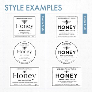 three different styles of honey labels from Jackson Family Farms, each with a unique design and color scheme.