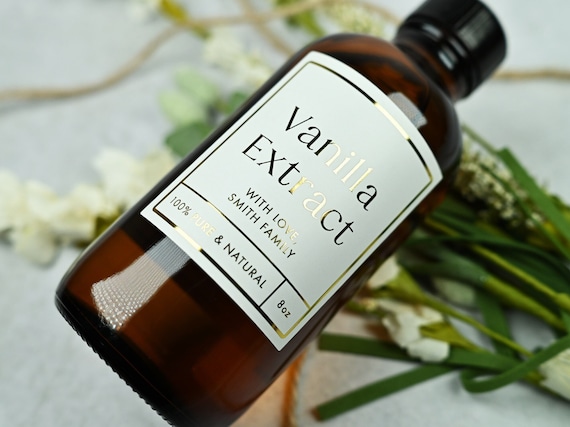 Gold Foil Vanilla Extract Labels: Personalized Classic Stickers (18 Total)