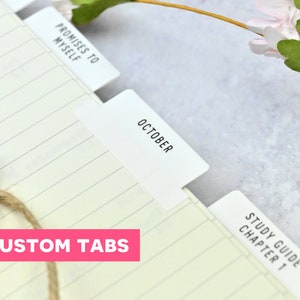 Custom Sticker Tabs - 18 Double Sided, Personalized Labels, Self Adhesive - Planners, Indexing, Journaling, Diary, Divider, Recipe Book