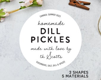 Pickle Labels : Personalized Stickers for Homemade Canning Mason Jars • Waterproof & Oil Proof Vinyl, Custom Vintage Minimalist • Fast Proof