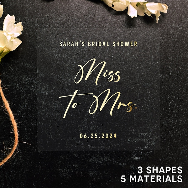 Miss to Mrs - Sticker Labels - Personalized Bridal Shower - Custom - Clear White Ink, Gold Foil - Rectangle, Square or Circle