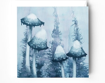 Shaggy Ink Caps greeting card – Fungi card – Botanical art – Fungi illustration – Magical mushrooms