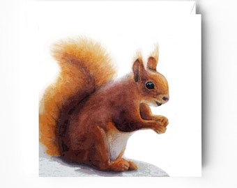 Red Squirrel Original Watercolour Card - Squirrel Greeting Card - Cute Squirrel Card - Wildlife Card