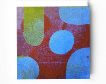 Monoprint in blue greeting card - Blank card - Blank note card