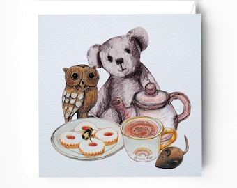 Teddy bear picnic greeting card - Teddy bear collage illustration - Bear Greeting Card - Teddy bear and friends greeting card