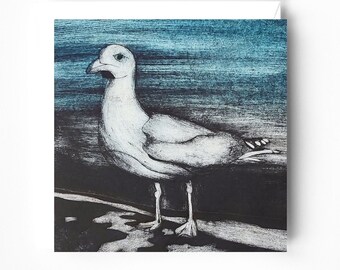 Seagull greeting card - Seagull art card - Seagull - Collagraph art card - Seagull Collagraph - Sea bird card