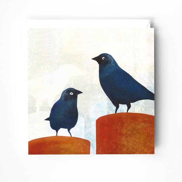 Jackdaws - Lino-cut and stencil original artwork - Greeting Card - British Birds Card - Wildlife Greeting Card