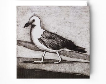 Seagull greeting card – Seagull art card – Birds – Seagulls – Herring gull – Collagraph art card