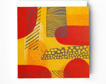 Monoprint in red greeting card - Blank card - Blank note card