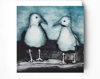 Seagull greeting card - Seagull art card - Seagull - Collagraph art card - Seagull Collagraph - Sea bird card