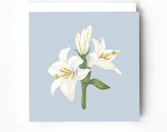 Madonna lily greeting card – White lily card - Flower card - Lily Gouache illustration Greeting Card