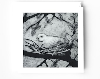 Dove greeting card - Dove art card - Nesting Dove - Nature card - Bird card - Collagraph art card - Dove collagraph - Pigeon greeting card