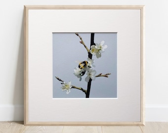 Bee and Blossom art print -  Bumble Bee print - Floral Print - Bee art print - Giclee art print - Wall art print - Home décor - gift