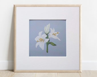 Lily gouache painting - White lily print - Madonna lily print - Floral print - Flower artwork - Plant lover gift - Flower wall art