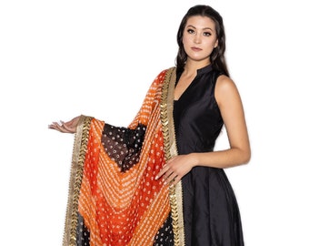 Return Gift | Bandhani Dupatta | Bandhej Print 2.25 Meter Free Size | Bridesmaid Gift | Boho Bandhani Stole | Tie Dye | Multi Color Gota