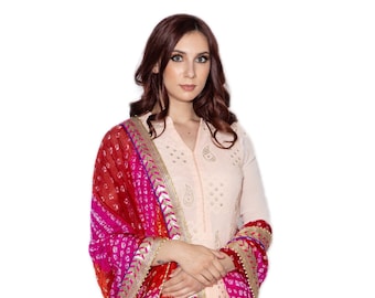 Bandhani Dupatta | Bandhej Print Dupatta 2.25 Meter Free Size | Bridesmaid Gift | Boho Bandhani Stole | Gota Patti | Multi Color Tie Dye