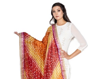 Return Gift | Bandhani Dupatta | Bandhej Print 2.25 Meter Free Size | Bridesmaid Gift | Boho Bandhani Stole | Multi Color | Tie Dye