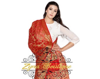 Return Gift, Wedding Gift, Traditional Women’s Silk Floral Jaal Zari Dupatta, Bridesmaid Gift, Zari Border Tassels, Silk Stole-Scarf