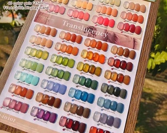 40 pc Full Set Jelly Gel Nail Polish | Korean Sheer Salon Gel Nails | DIY Nail Kit | Display Board Included!