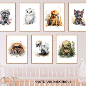 Magic Creature Nursery Printable Art Set of 7, DIY nursery decor, Baby werewolf owl, Magical creatures prints, Digital Download Printables