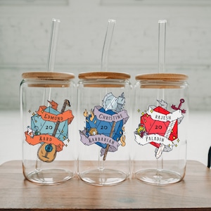 Personalized DnD Glass Can Iced Sipper Mug w Name / class Customizable Dungeons and Dragons Personalized D&D Gifts dice Custom Gifts wedding