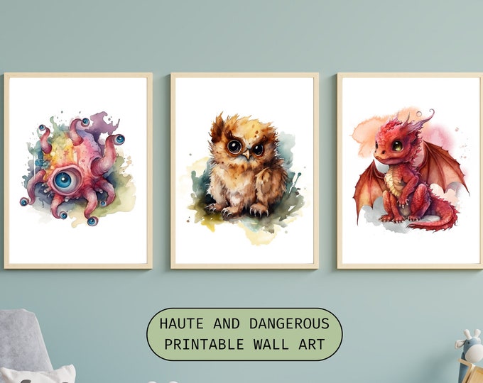 Computer Decorations Creatures Baby Dnd Monster Printable Art Set of 3, Nursery Decor, Dungeon and ...