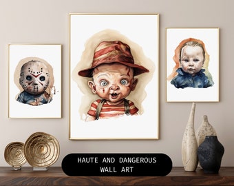 Set of 3 Baby Slashers Printable, Digital Download Wall Art, Horror Prints, Horror Decor Slasher Movie Art, Vintage Halloween Decorations
