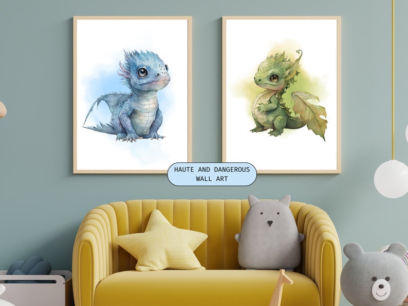 Dragon Nursery Art Pastel Printable Set of 8, DIY Nursery Decor, Baby ...
