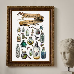 Zaubertrankherstellung für Fortgeschrittene | Magische botanische Aquarell druckbare Wandkunst | Zauberhaftes Kinderzimmer Dekor | Digitaler Download