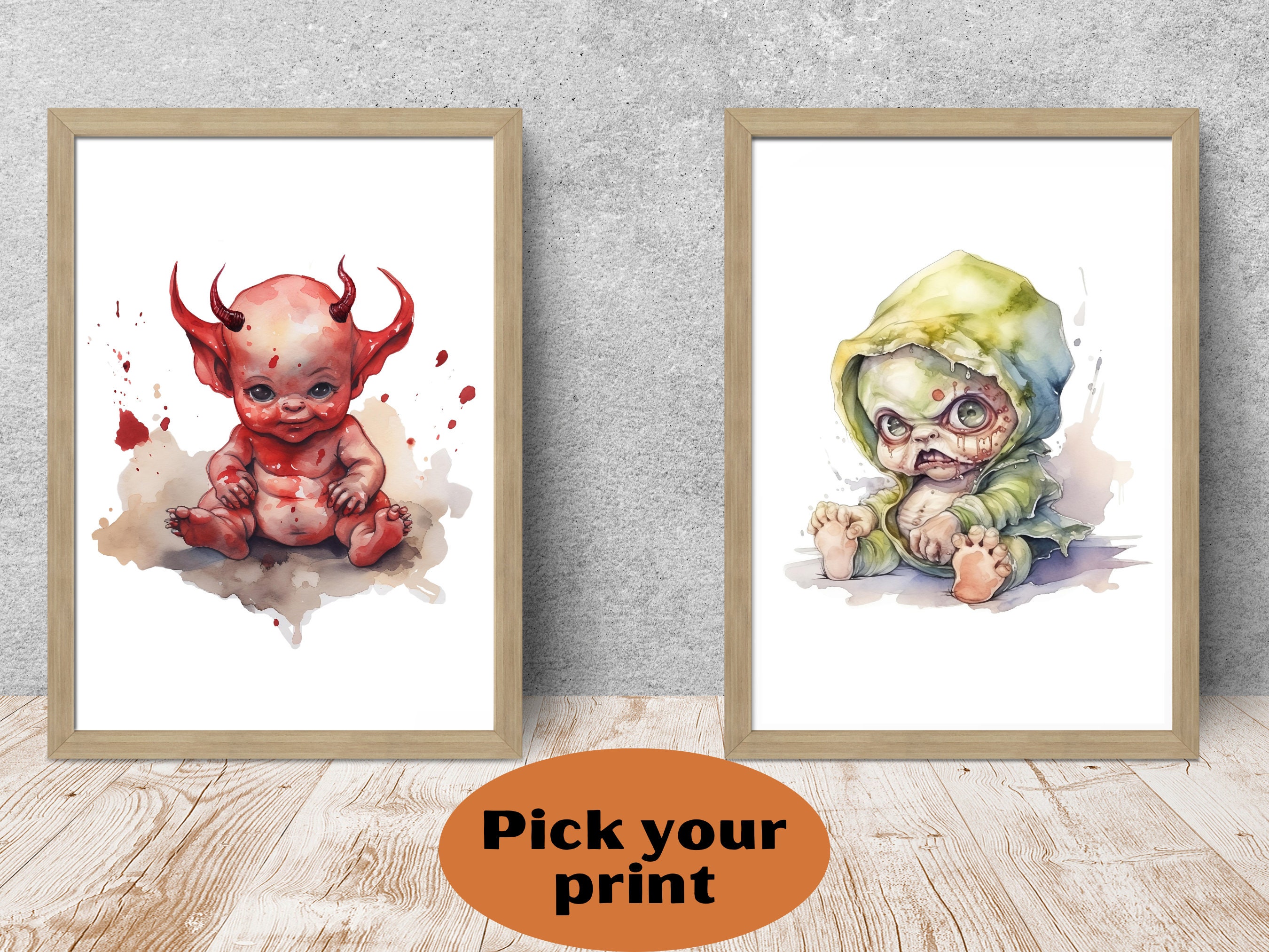 Baby Monster Art Print, Nursery Decor, Baby Devil Demon or Zombie