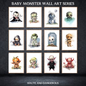 Baby Monster Art Print, nursery decor, Baby Monsters art prints, spooky wall art, vintage halloween decorations, gallery wall, pick a print