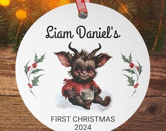 Personalized Baby's First Christmas Krampus Ornament | Goth Christmas Decoration | Custom Baby Ornament | Pagan Ornament | Gothic Baby Decor
