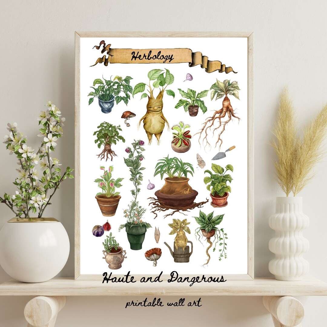Herbology Chart Print Magic Botanical Watercolor Printable Wall Art