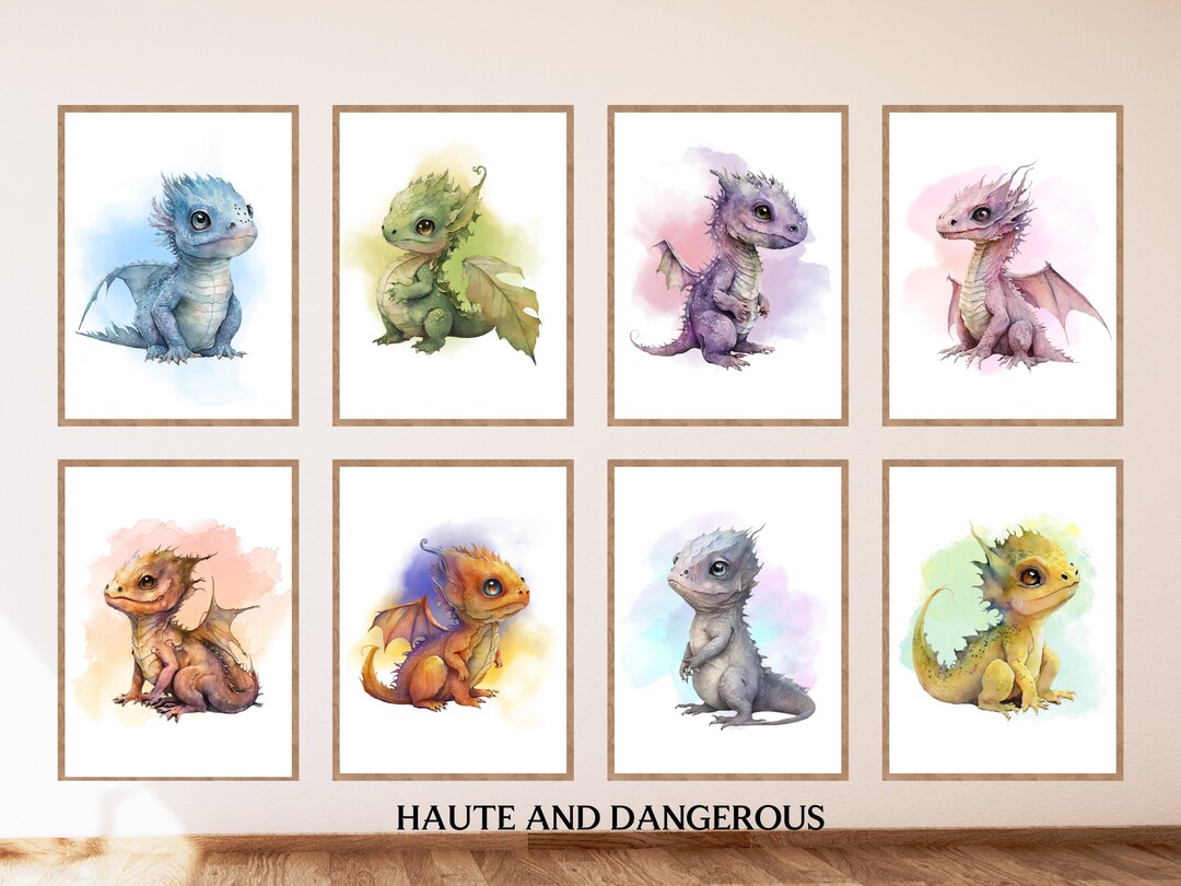 Dragon Nursery Art Pastel Printable Set of 8, DIY Nursery Decor, Baby ...
