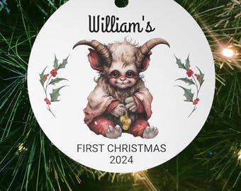 Personalized Baby's First Christmas Krampus Ornament | Goth Christmas Decoration | Custom Baby Ornament | Pagan Ornament | Gothic Baby Decor