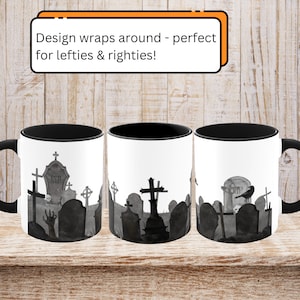 Graveyard Cemetery Mug, Halloween Mug decor, Spooky mug, Halloween party favor, headstone gravestone mug, spooky season mug, gothic mug