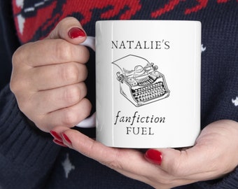 Personalized Name Fanfiction Fuel Mug - Fanfic Writer Gift, Custom Name Gift, Fan Fiction Personalized Gift Mug with Name Typewriter 11 oz
