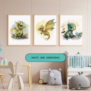 Dragon Nursery Art Printable Set of 8, DIY Nursery Decor, Baby Dragons ...