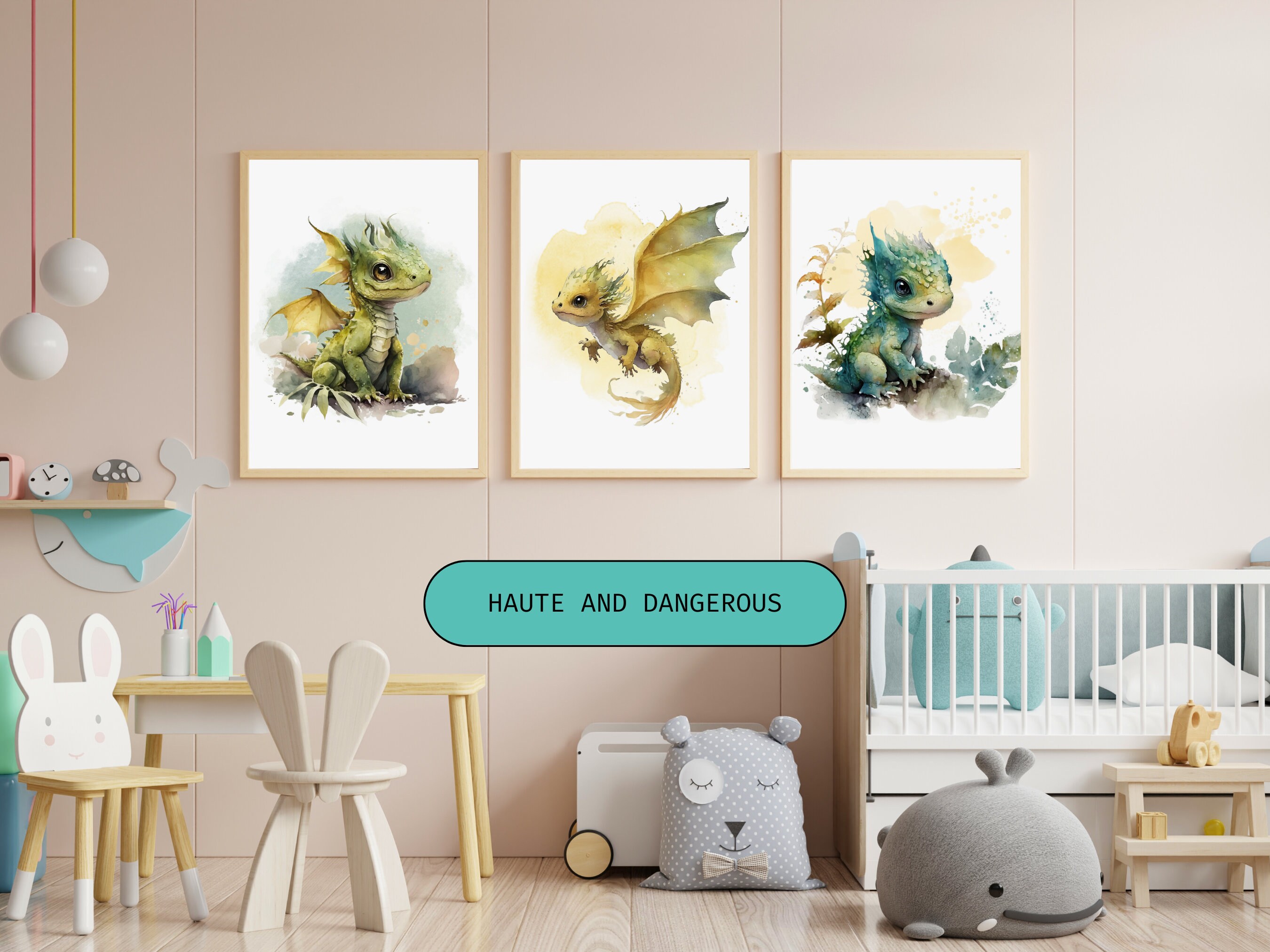 Dragon Nursery Art Printable Set of 8, DIY Nursery Decor, Baby Dragons ...
