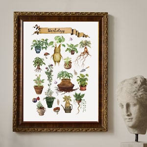 Herbology Chart Print | Magic Botanical Watercolor Printable Wall Art ...