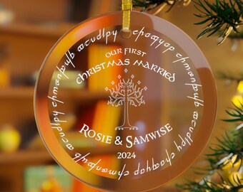 Ornamento personalizzato per il primo Natale sposato Signore degli Anelli Albero di Gondor, Ornamento personalizzato per il primo Natale Ornamento per matrimonio elfico del Signore degli Anelli