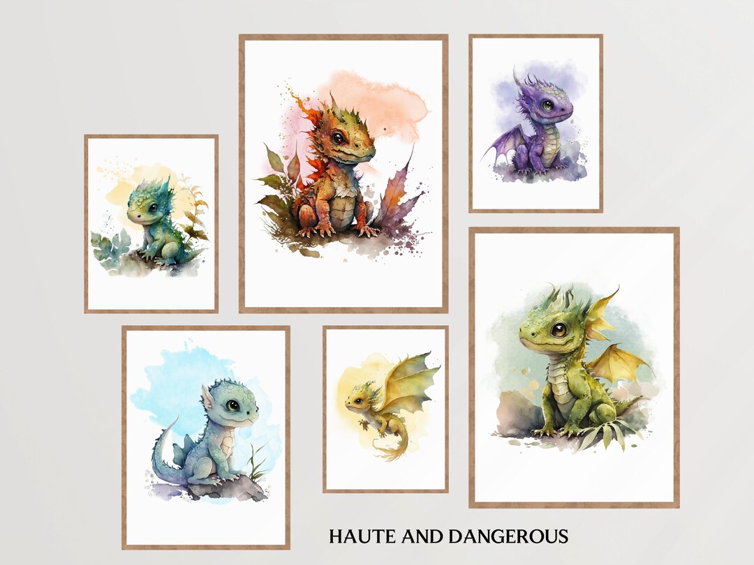 Dragon Nursery Art Printable Set of 8, DIY Nursery Decor, Baby Dragons ...